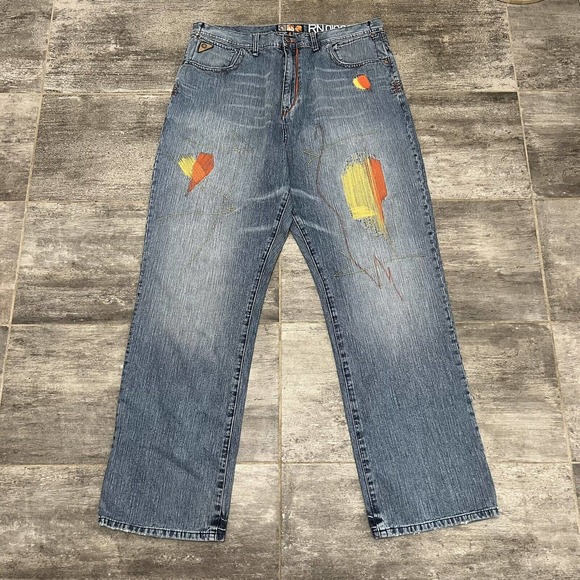Akademiks Men's Size 40x35 Embroidered Distressed Loose Fit Denim Jeans - Picture 1 of 8